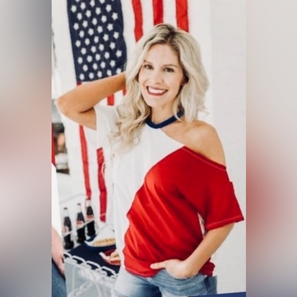 Tops - Color Me America Cold Shoulder Top
